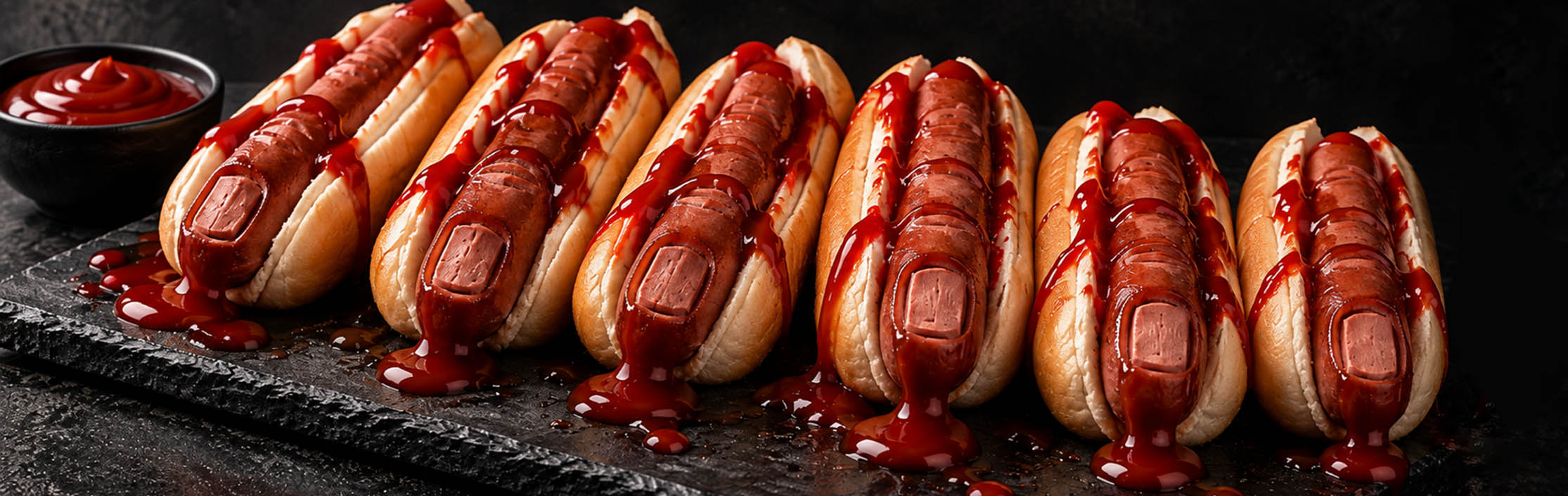 Halloween bloody finger hotdogs with ketchup